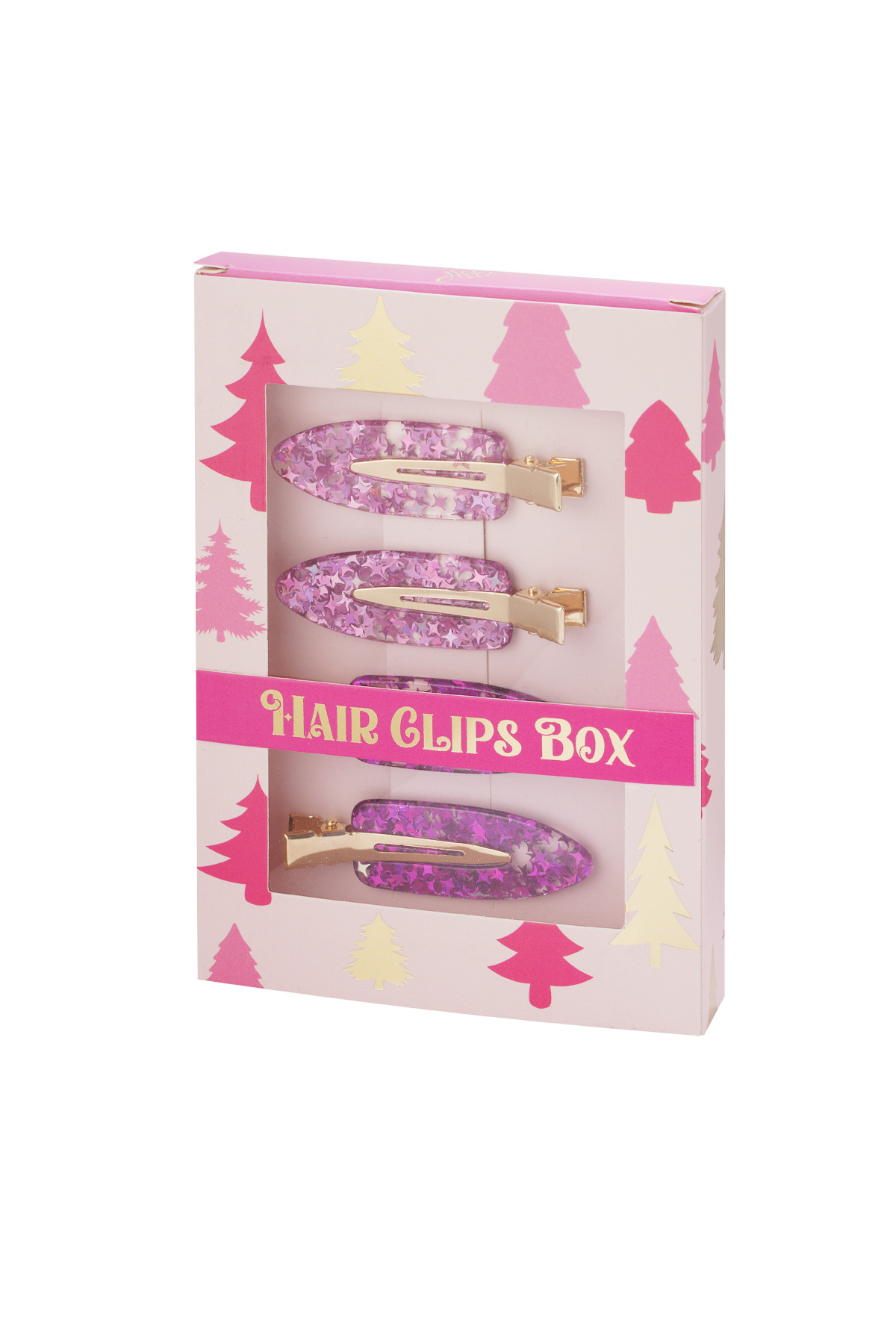 Caja de pinzas para el pelo Árbol de Navidad - rosa violeta