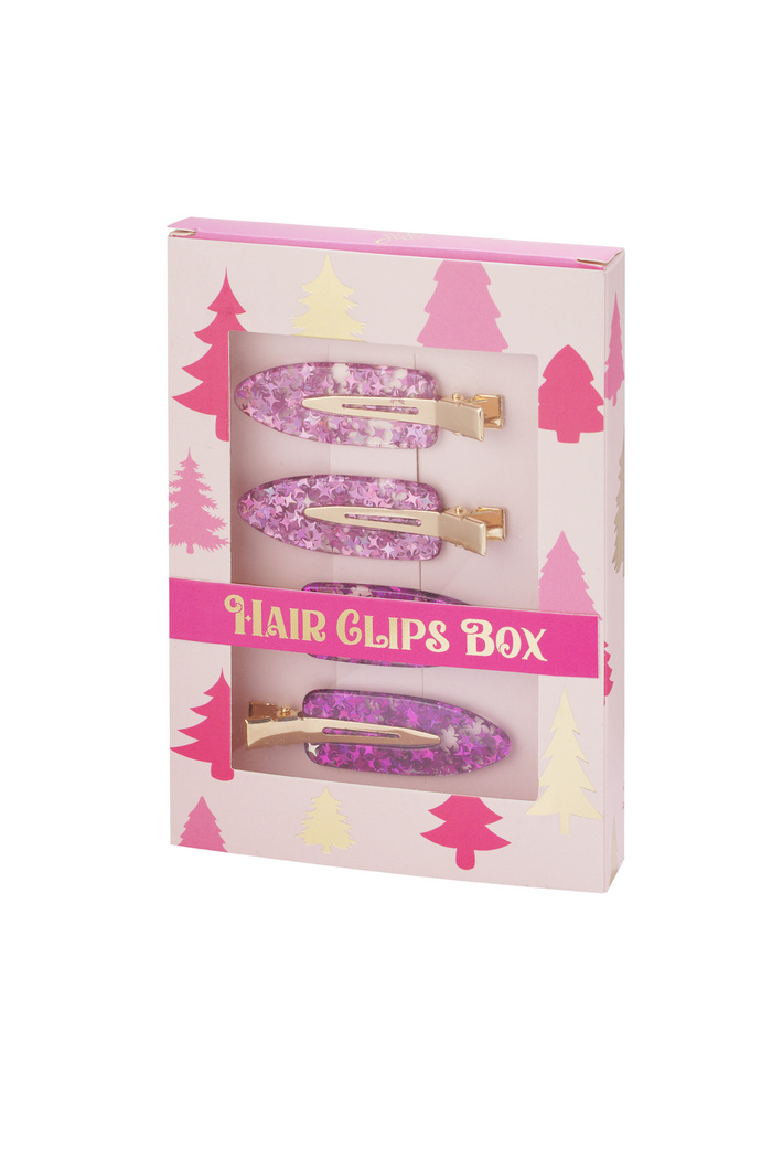 Hair clip box Christmas tree - pink purple 