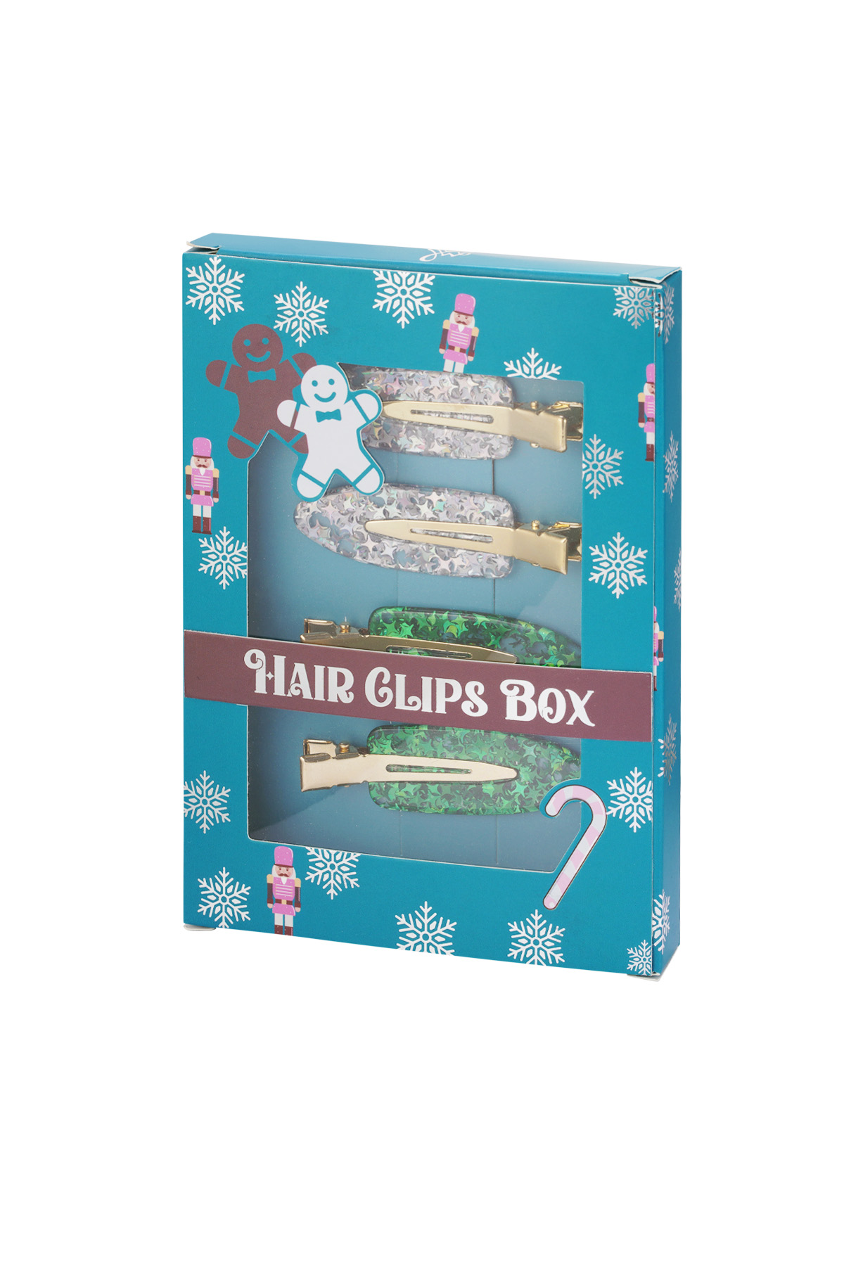 Hair clip box nutcracker - green silver h5 