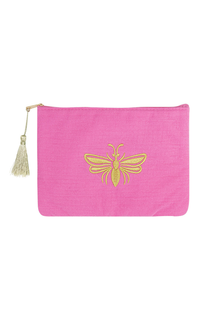Make-up bag with golden bee - fuchsia 