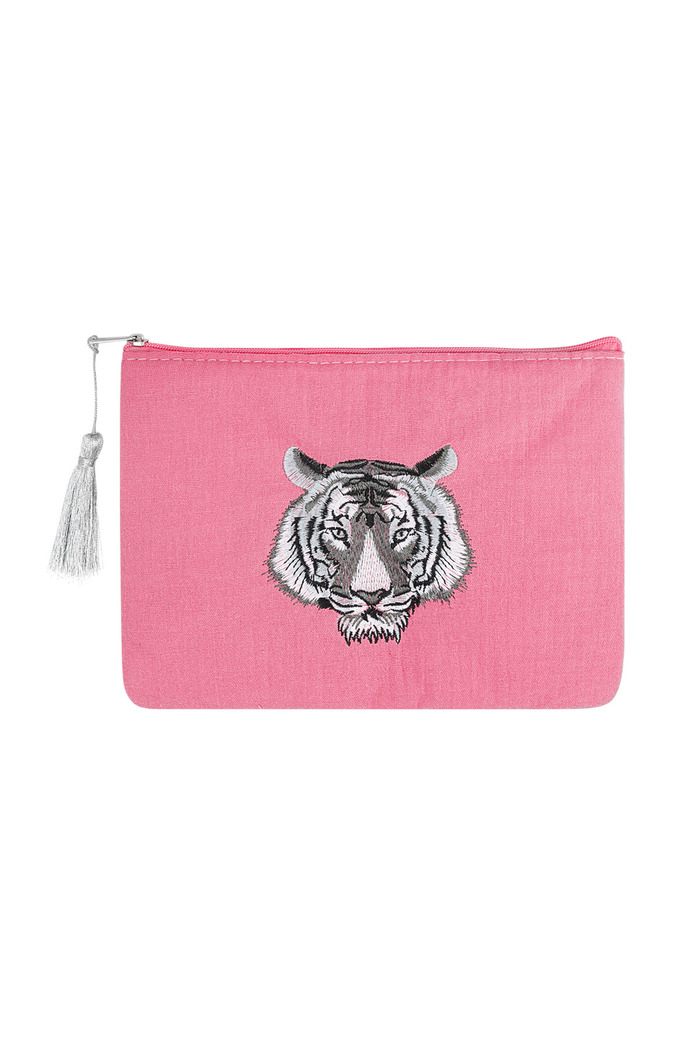 Make-up tas met tijger hoofd - roze 