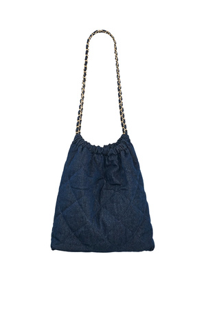 Denim bag with stitched motif and chain - dark blue h5 