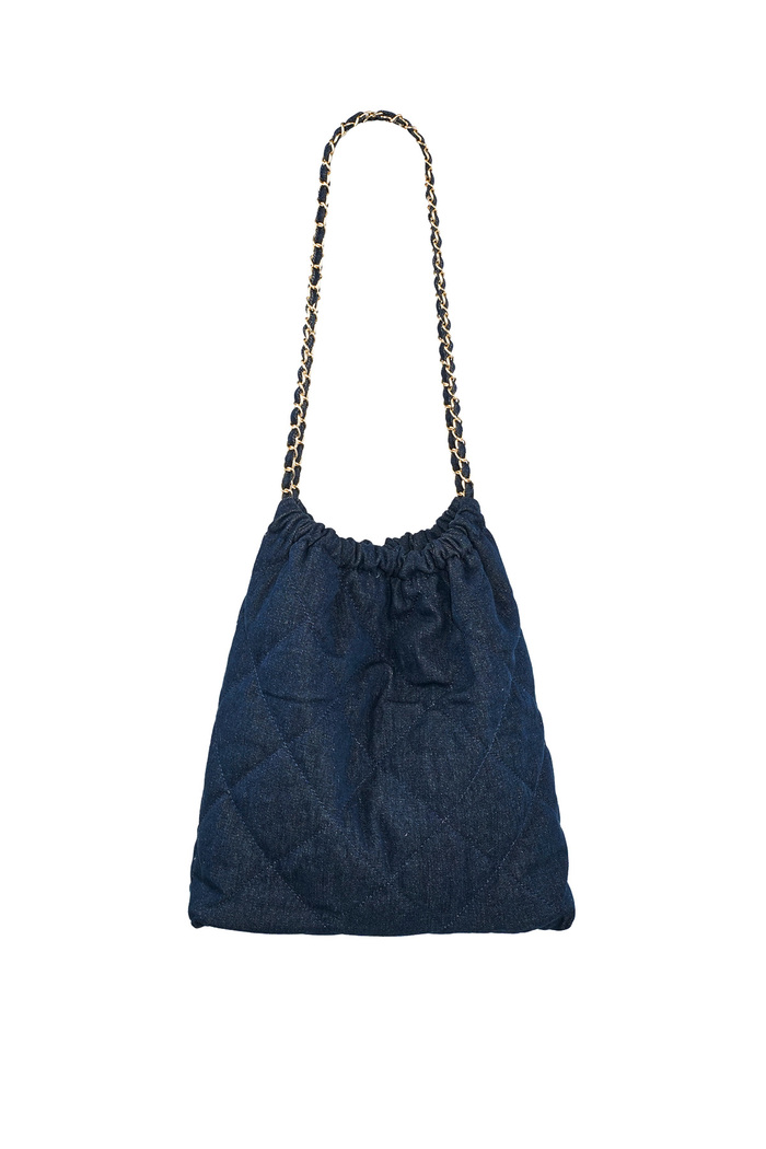 Denim bag with stitched motif and chain - dark blue 