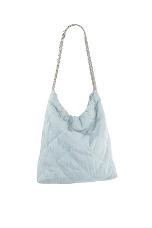 Denim bag with stitched motif and chain - light blue h5 