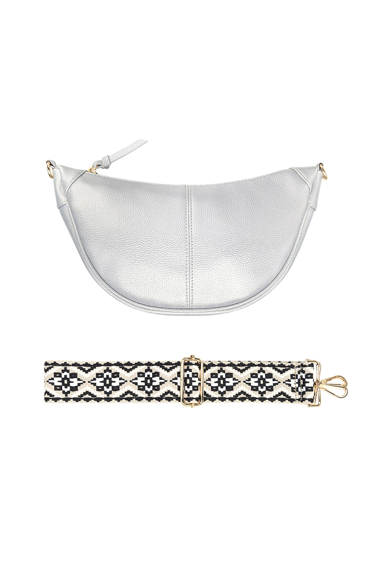 Pouch bag with cheerful strap - Silver Color color