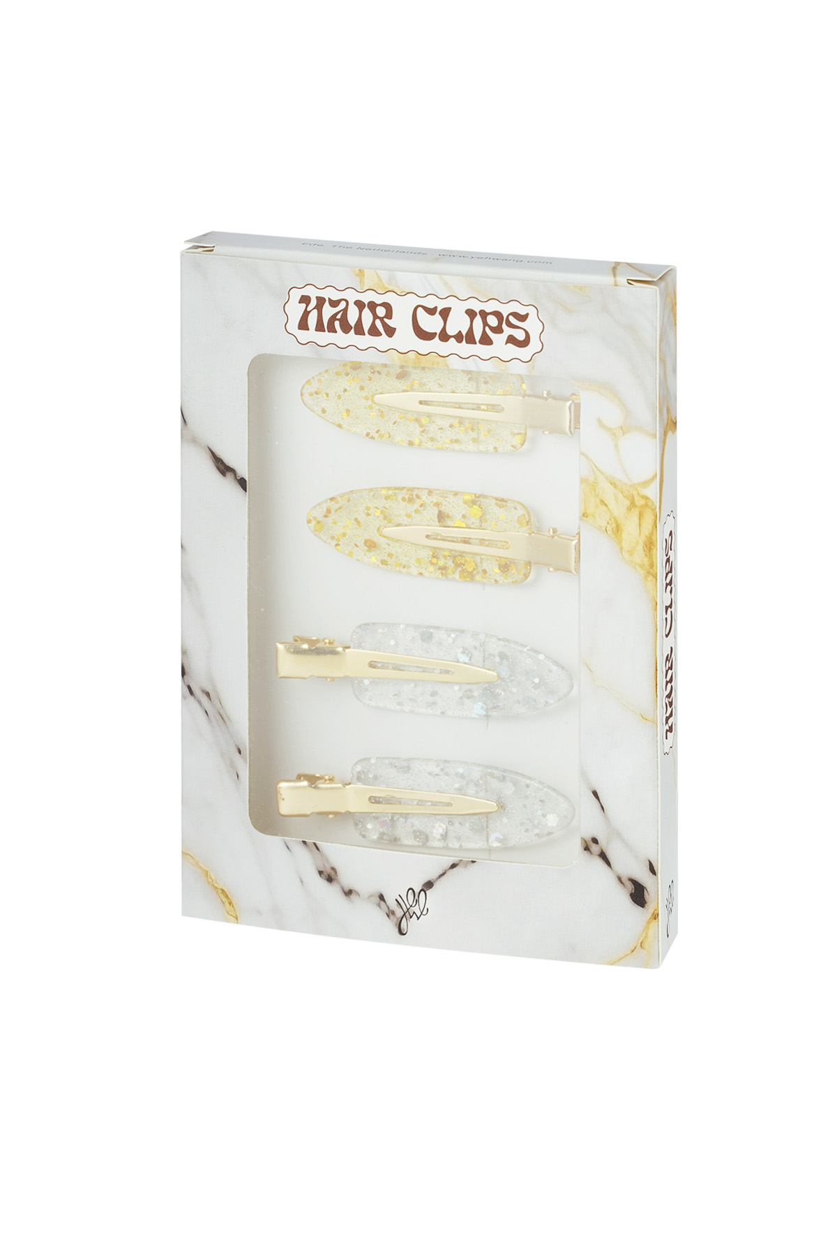 Hair clip box marble - gold silver h5 