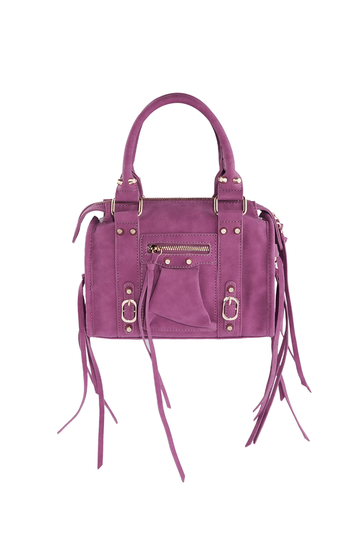 Bolso con flecos y detalles en tono rosa h5 