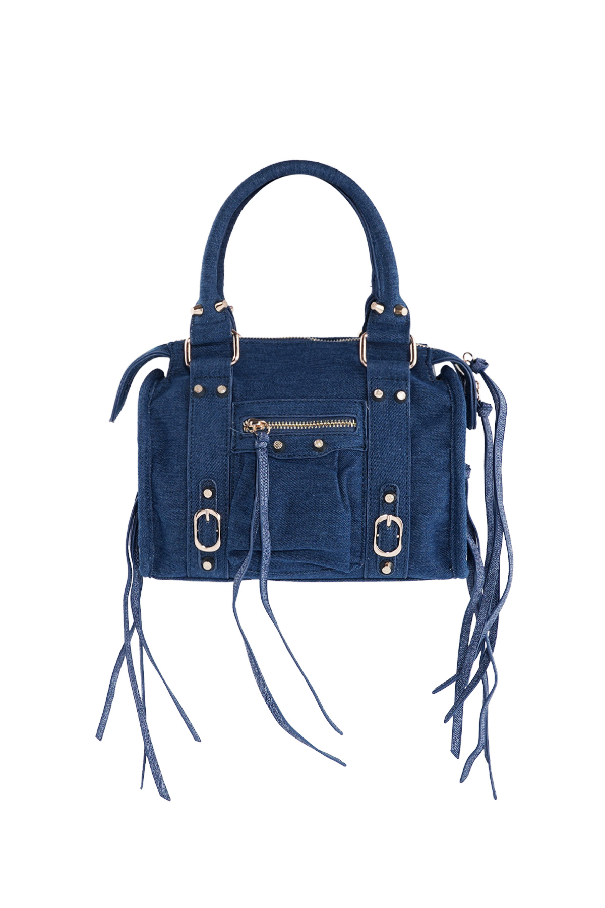 Blaue Multi-Pocket-Tasche mit Fransen