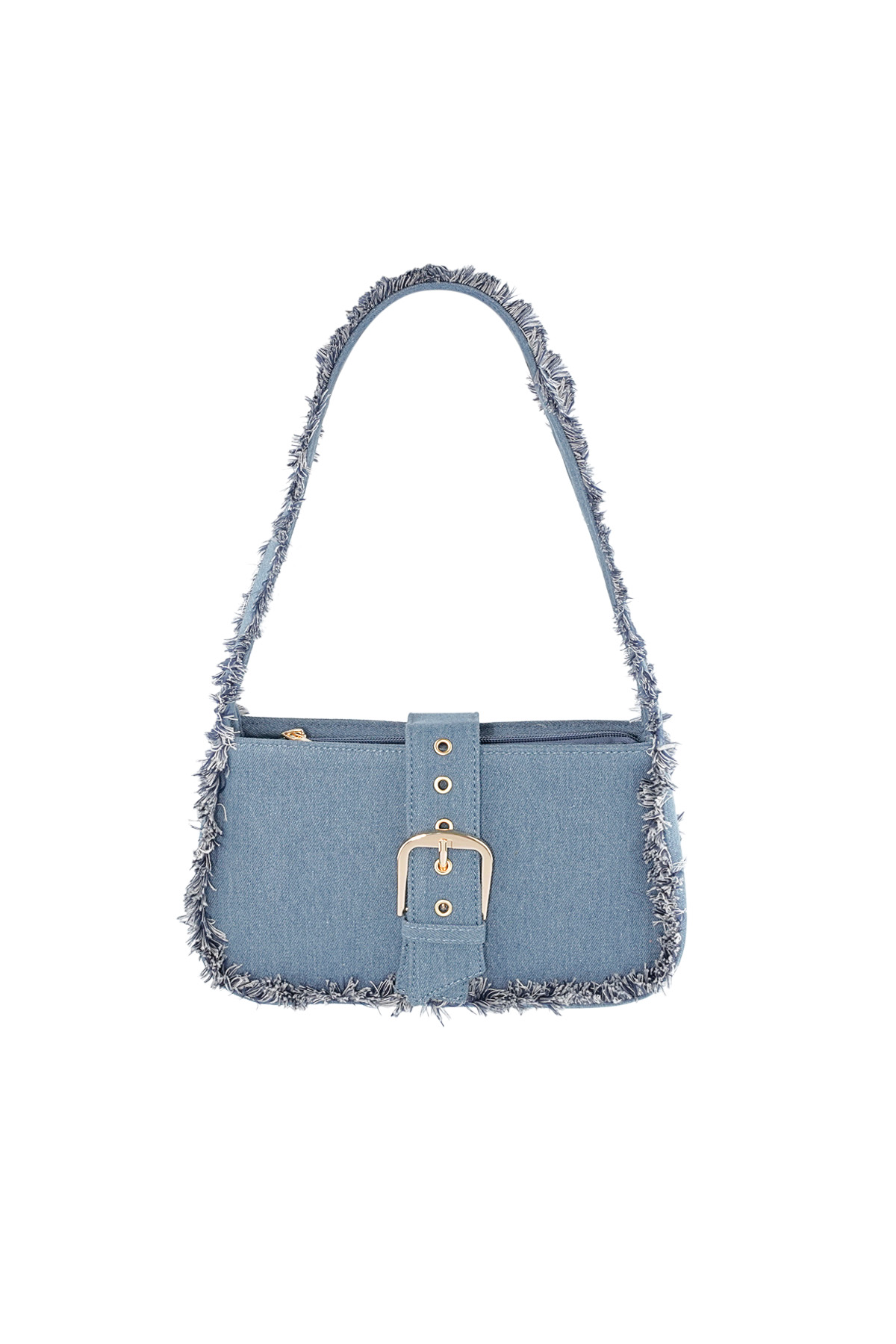 Denim bag with fringes - light blue h5 