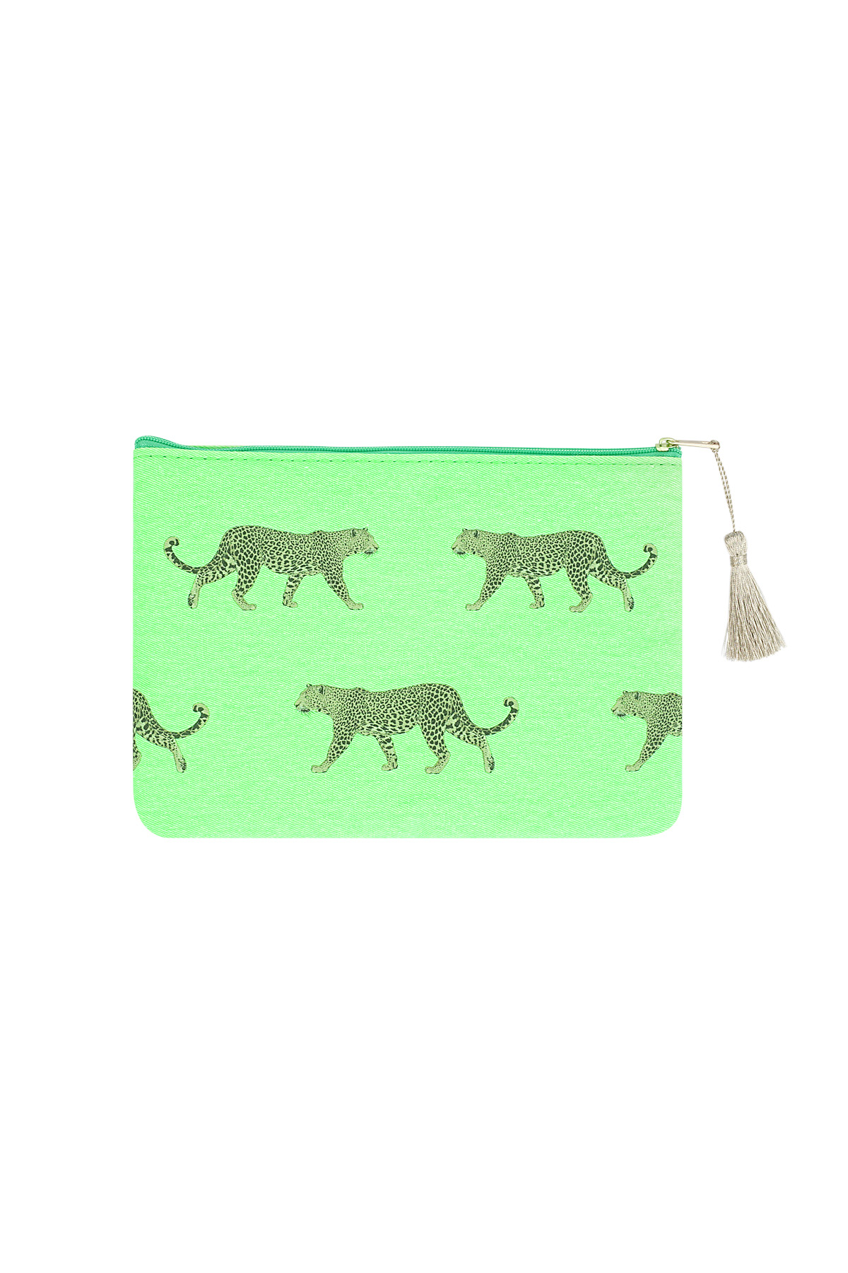 Bolsa de maquillaje con estampado de leopardo, color verde h5 