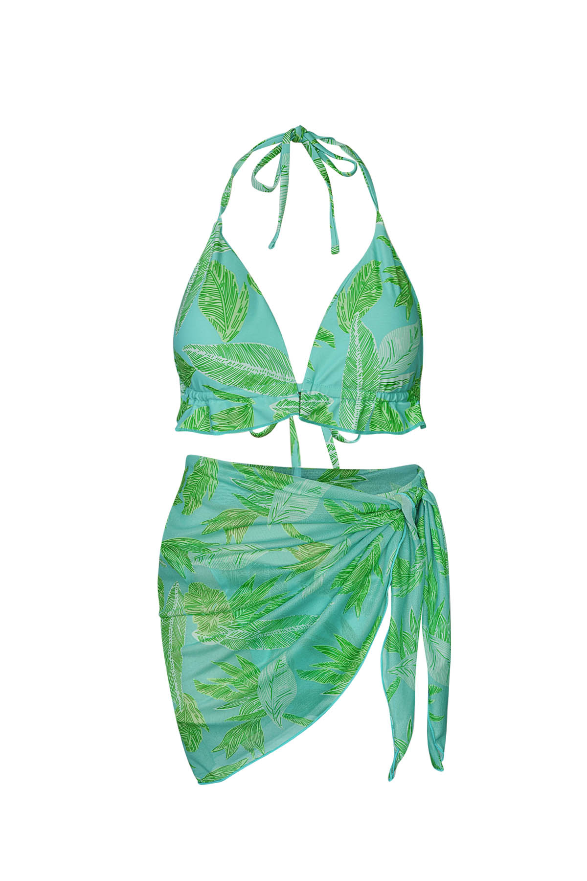 Bikini leafs print - green/blue S