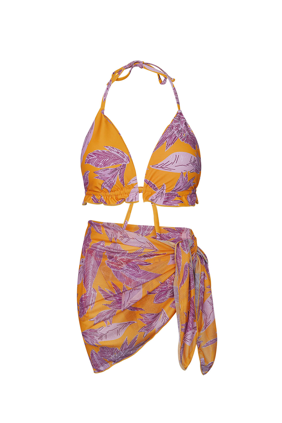 Bikini blaadjes print - oranje/paars L 