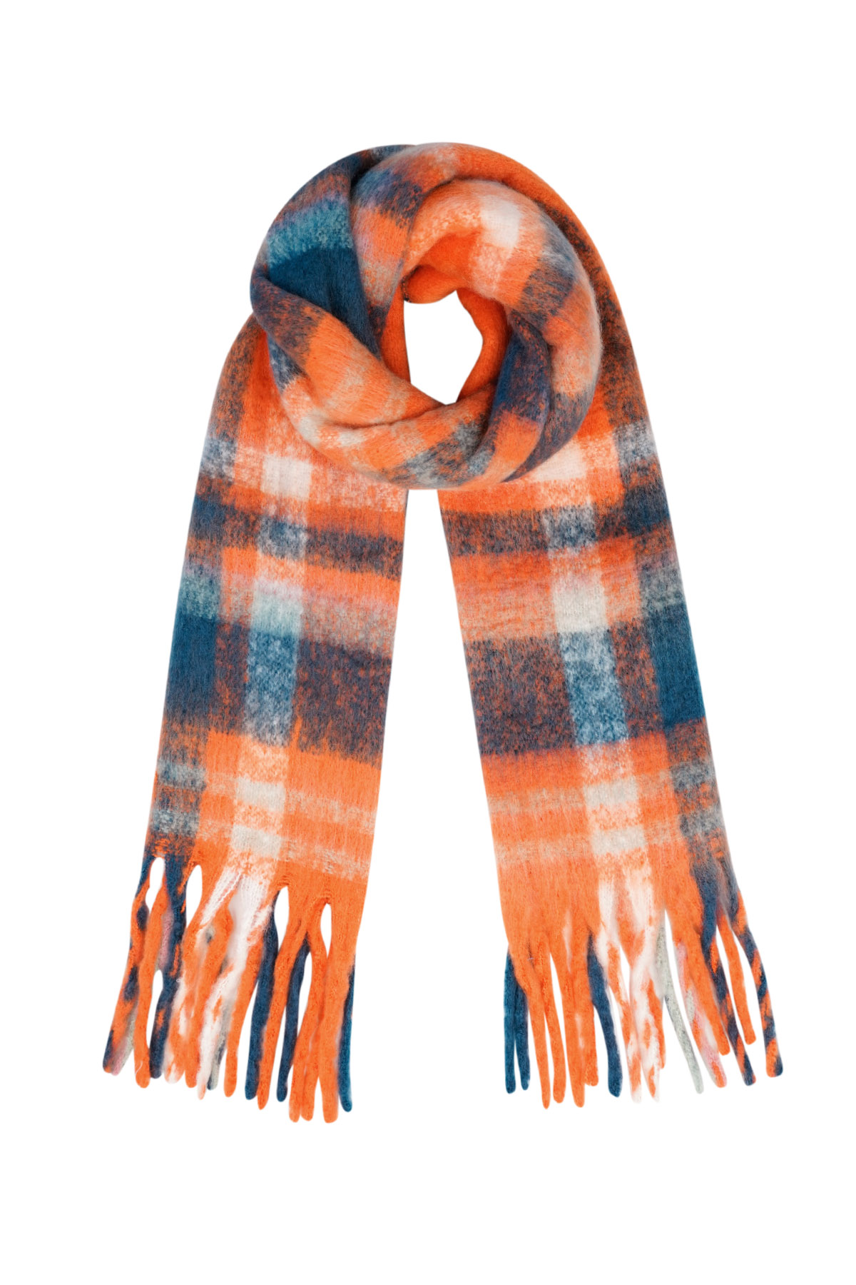 Schal mit Happy-Print aus orangefarbenem und blauem Polyester