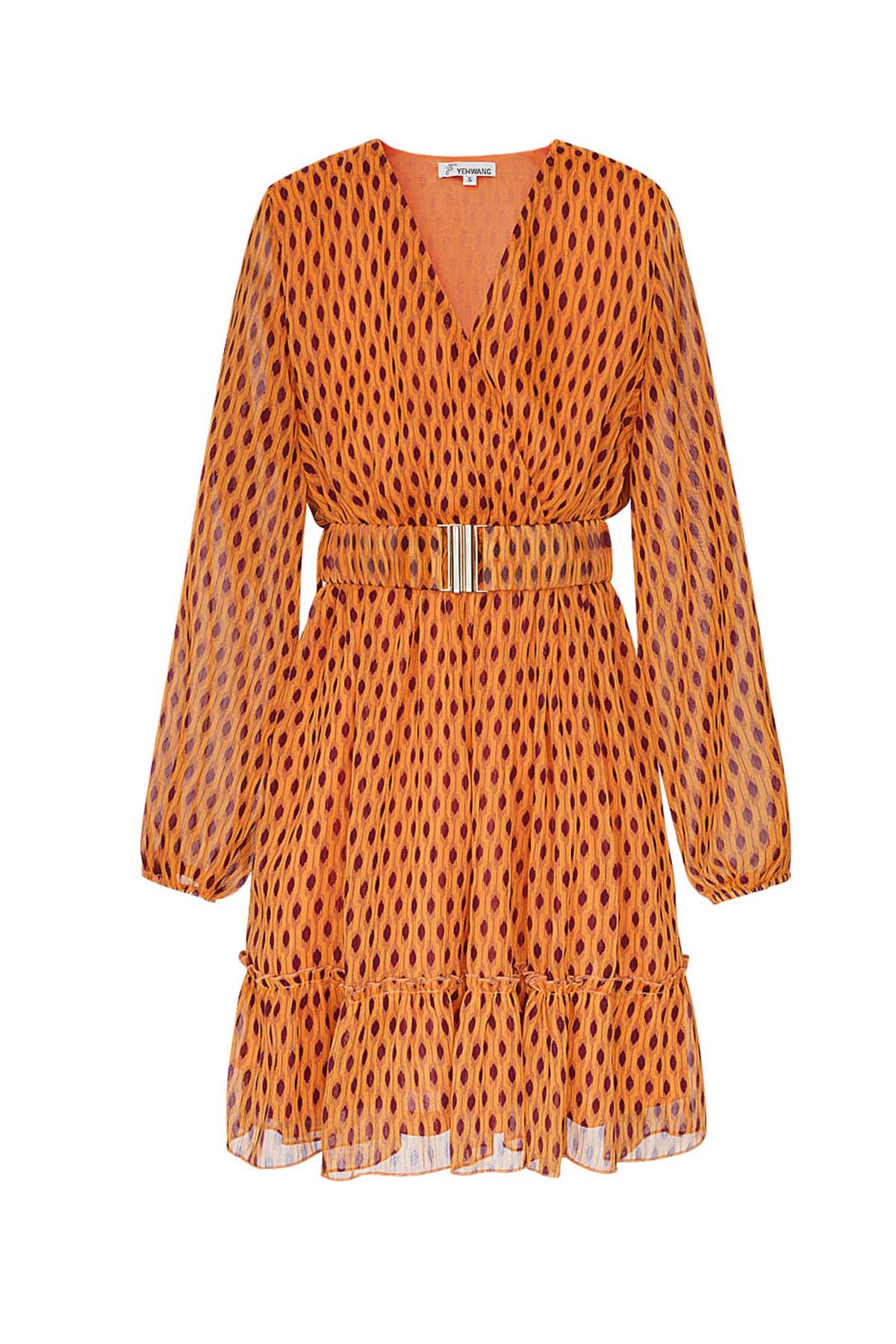 Kleiderdruck mit Gürtel - orange M