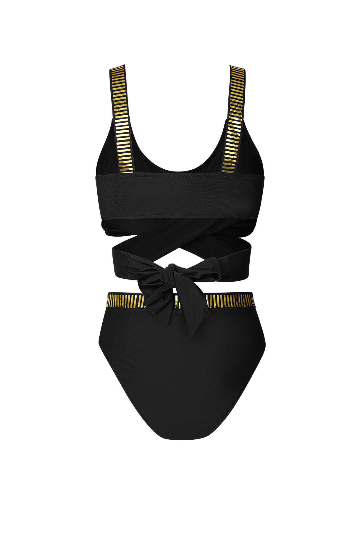 Altın rengi düğmeli bikini - siyah S Resim3