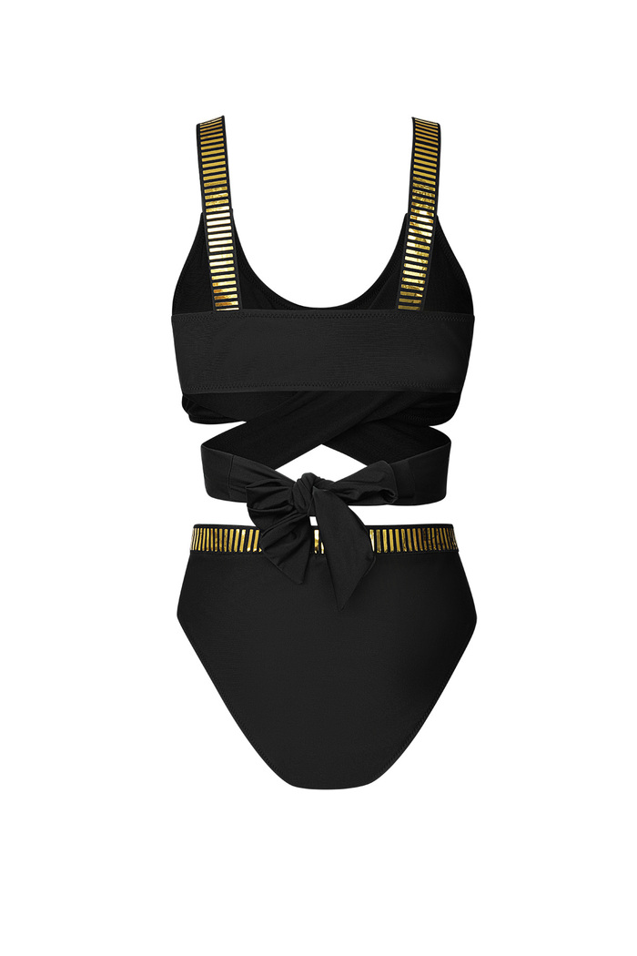 Bikini con bottoni strisce dorate - nero M Immagine3