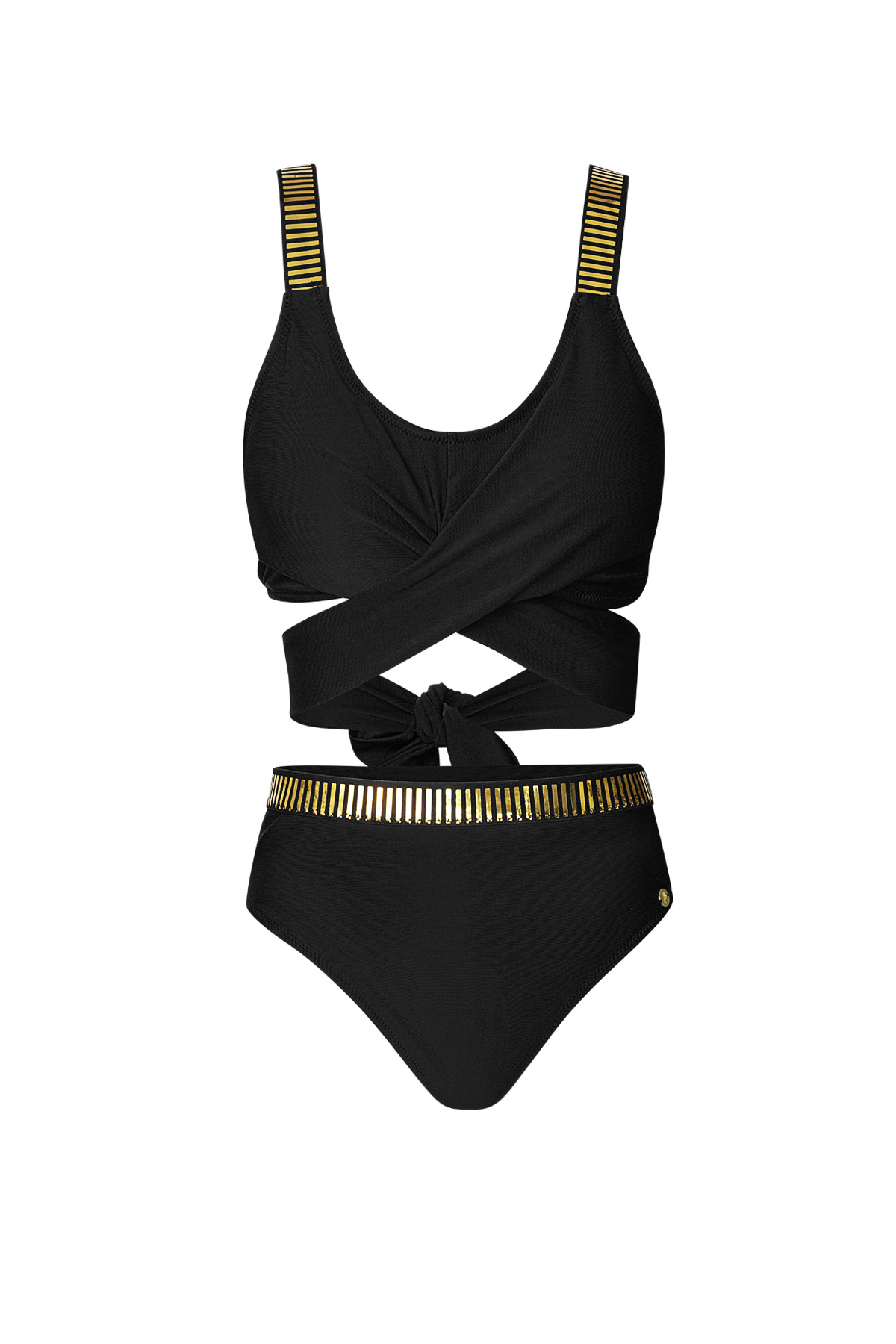 Bikini mit Knöpfen, goldene Details - schwarz S