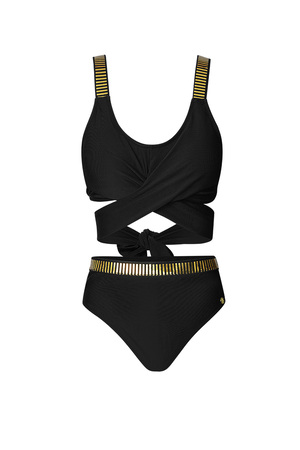 Bikini con bottoni strisce dorate - nero M h5 