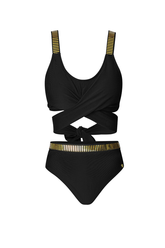 Bikini con bottoni strisce dorate - nero M 
