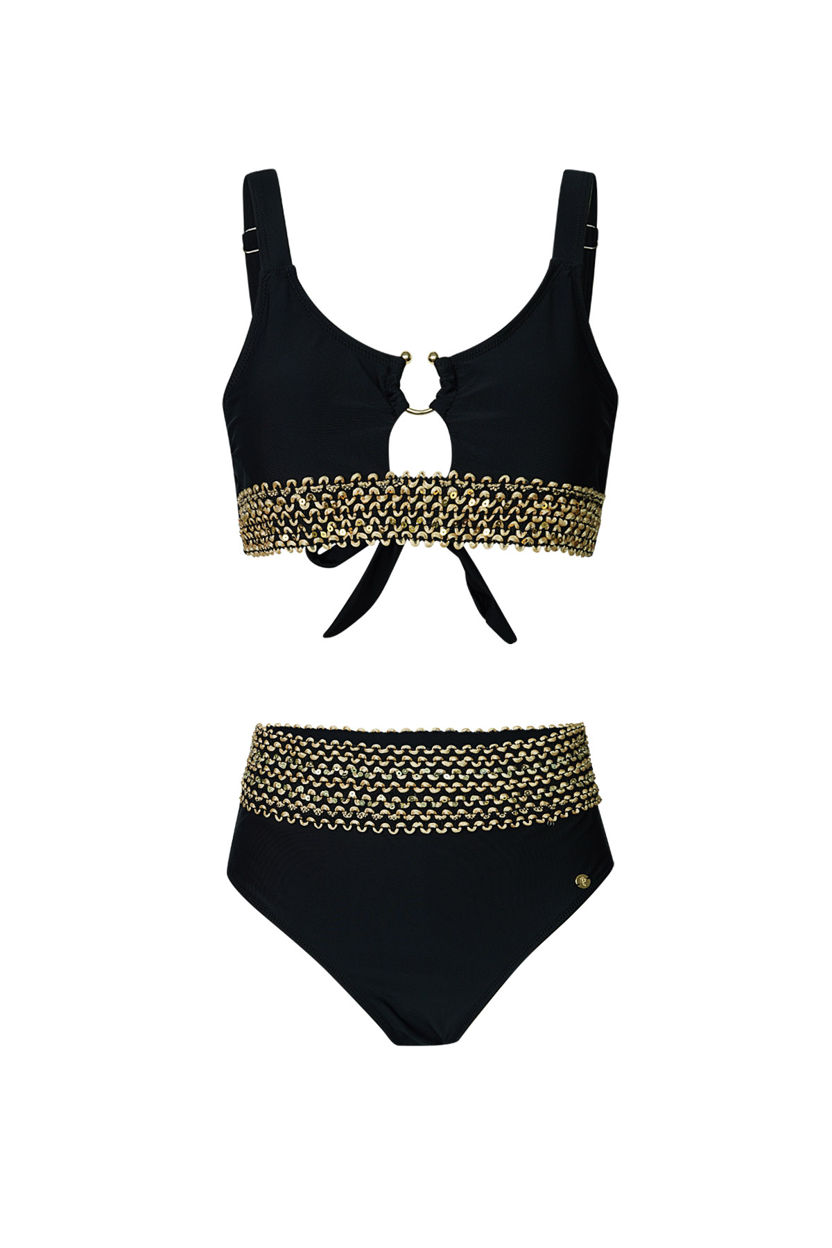Bikini coutures dorées - noir S h5 