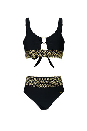 Bikini coutures dorées - noir S h5 