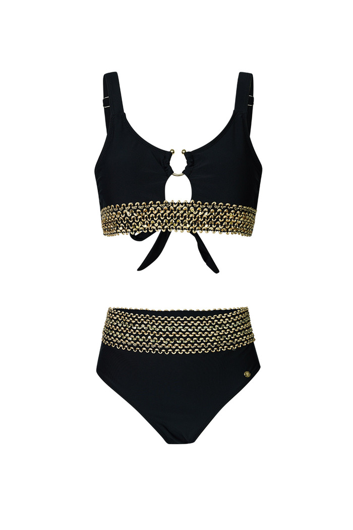Bikini gouden stiksels - zwart S 