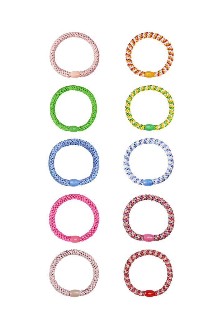 Set haarelastiekjes/armband kleurrijk Multi Polyester 