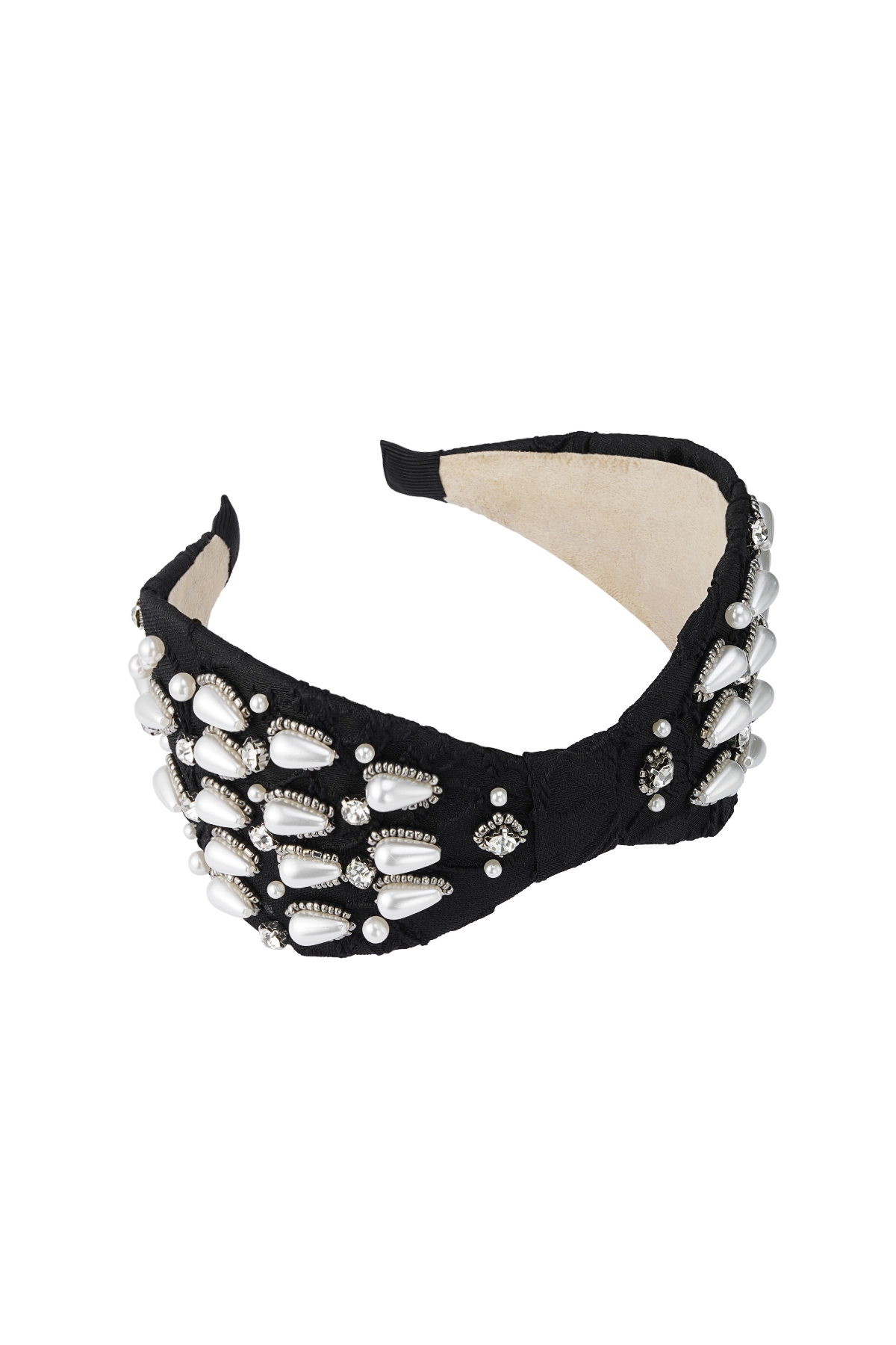 Haarband breit mit Perlen - schwarzes Polyester h5 