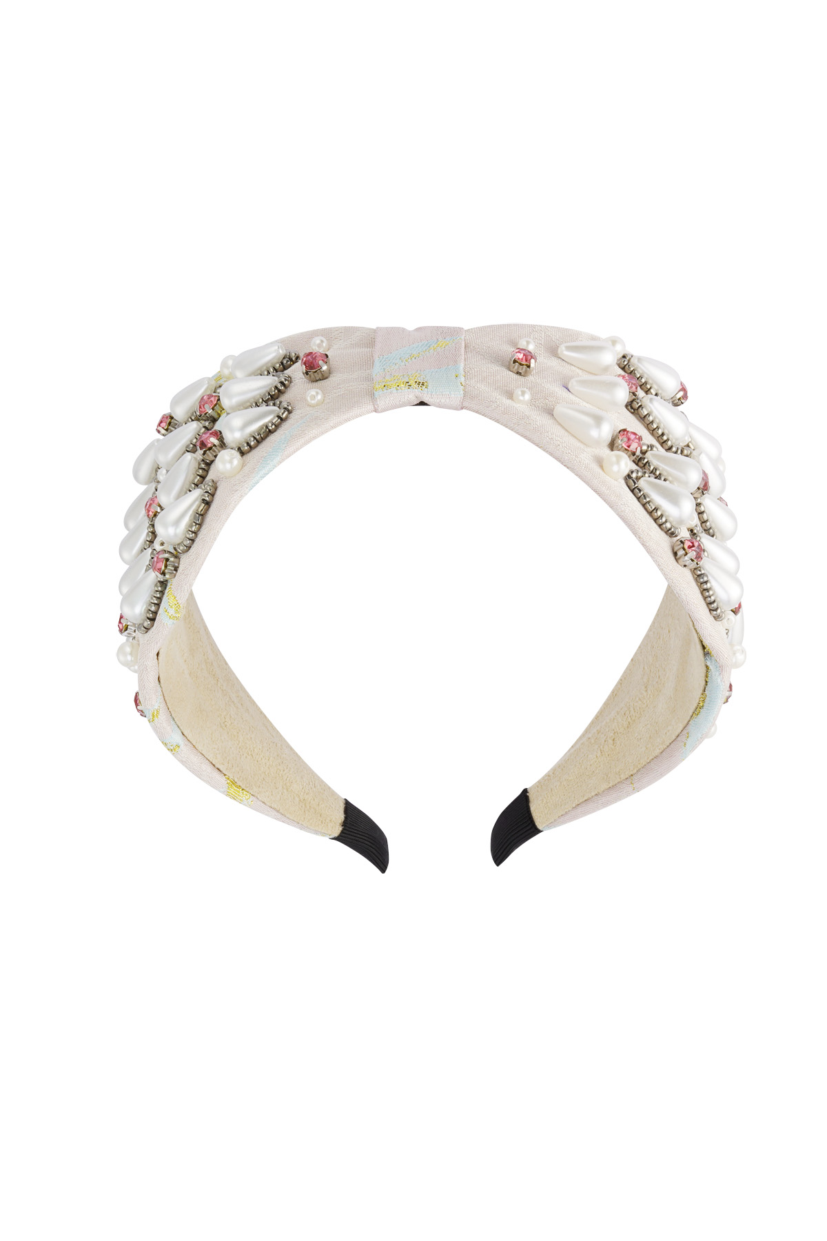 Haarband breed met parels - off-white Polyester Afbeelding3