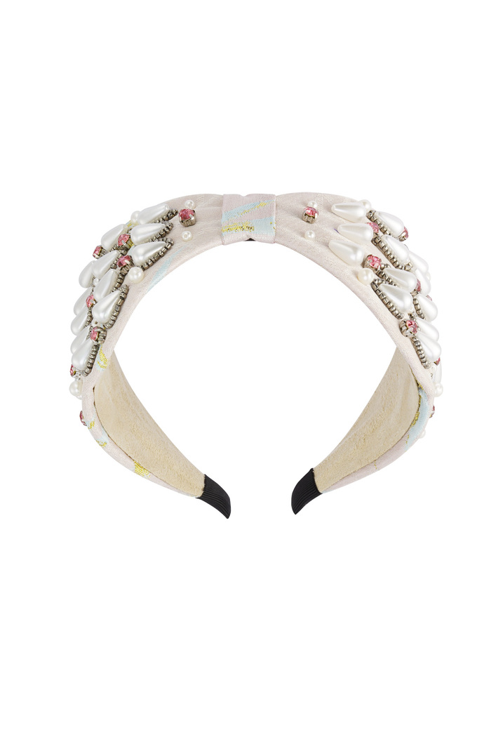 Hairband wide with pearls - off-white Polyester Picture3