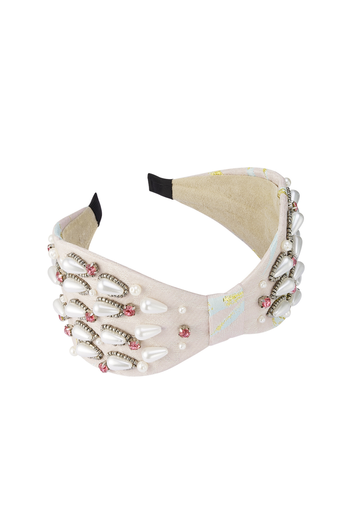 Hairband wide with pearls - pink Polyester