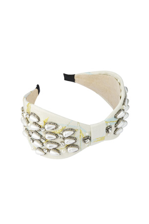 Hairband wide with pearls - off-white Polyester h5 