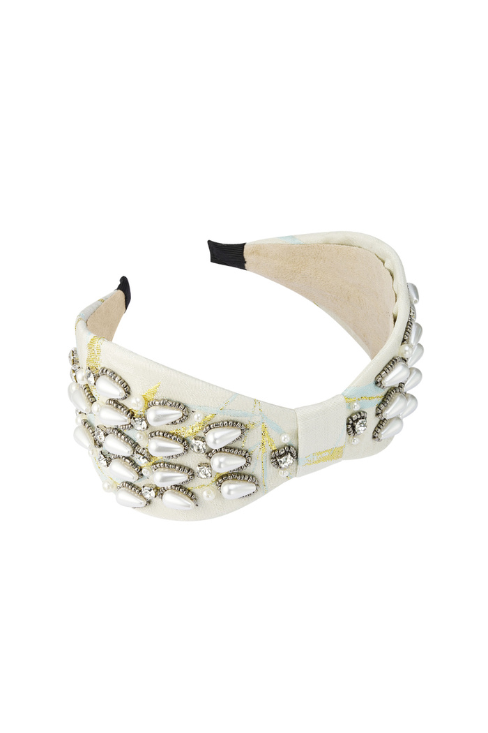 Hairband wide with pearls - off-white Polyester 