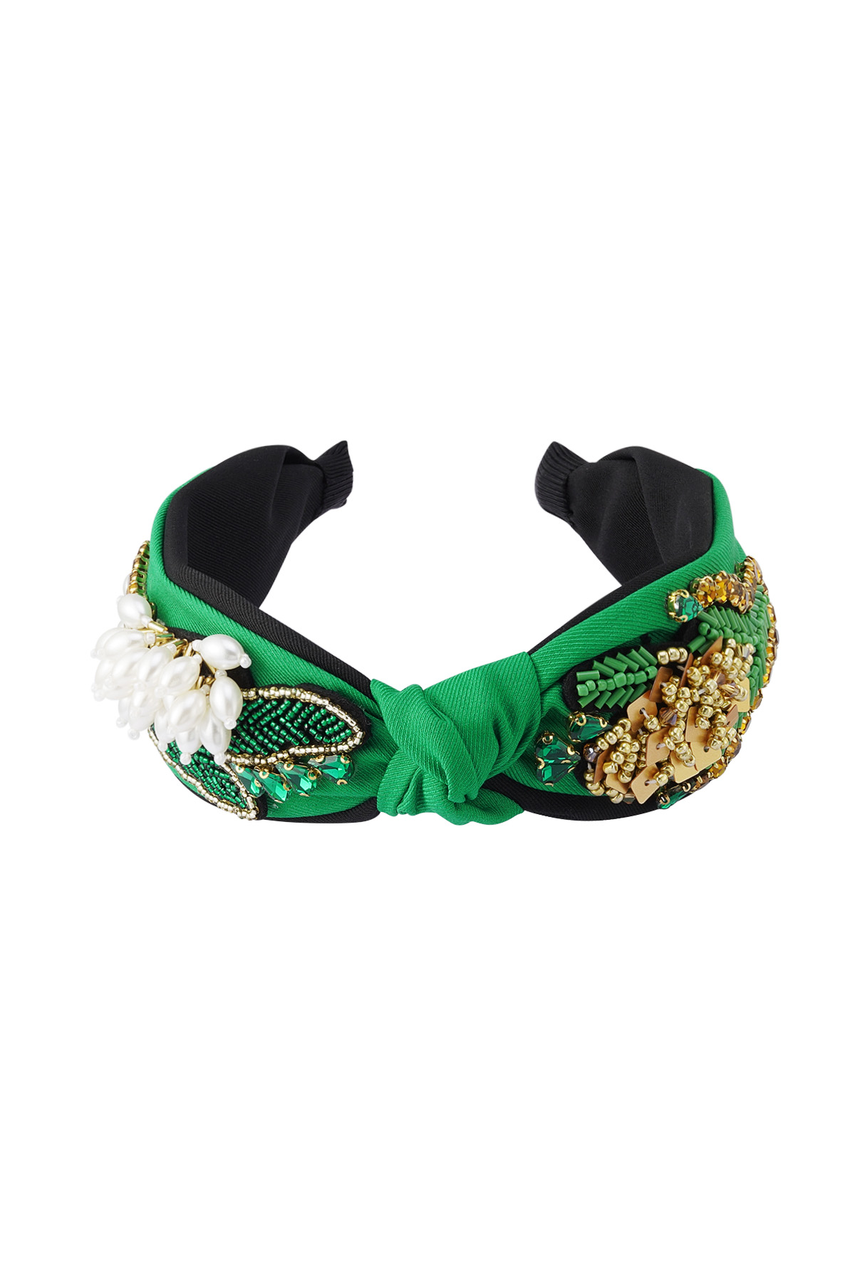 Saç bandı düğümü ve boncukları - yeşil Polyester Resim5