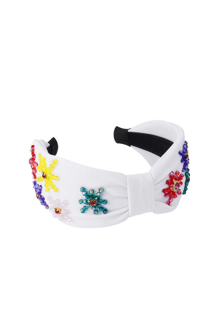 Headband White Colored Flowers - Polyester 