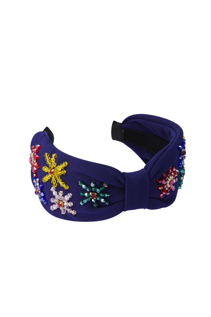 Hairband Dark Blue Colored Flowers - Polyester 