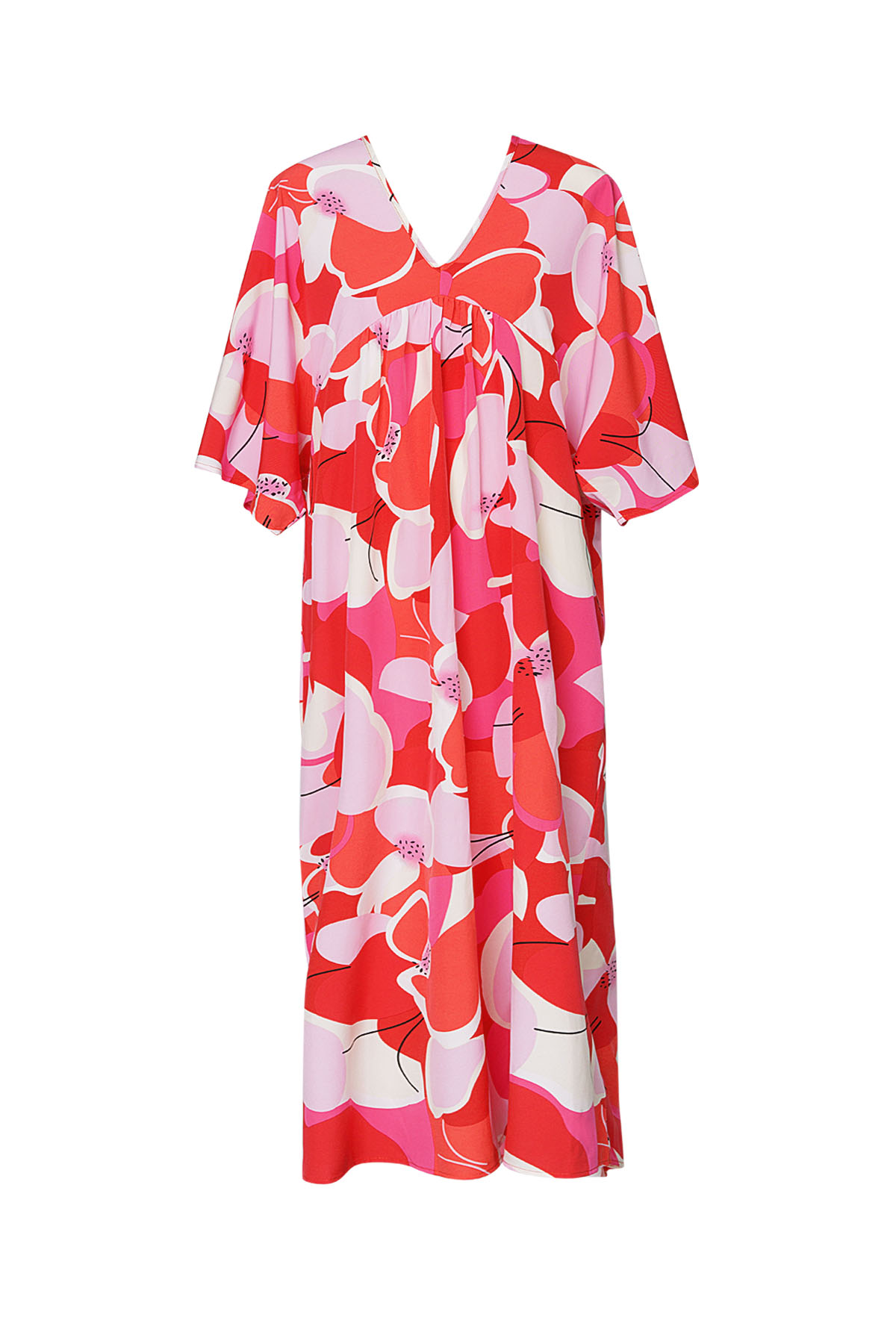 Kleid mit abstraktem Blumendruck - rot