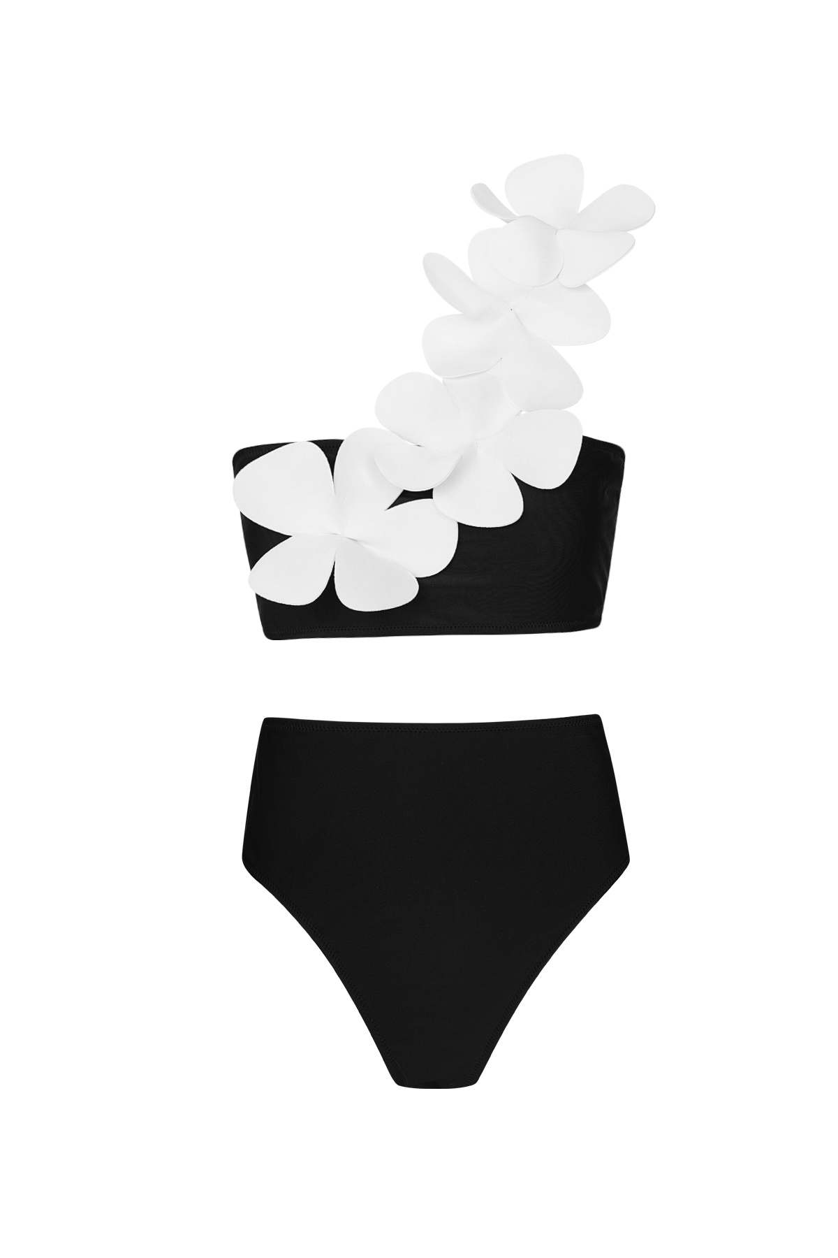 Bikini With White Flowers - Black XL 