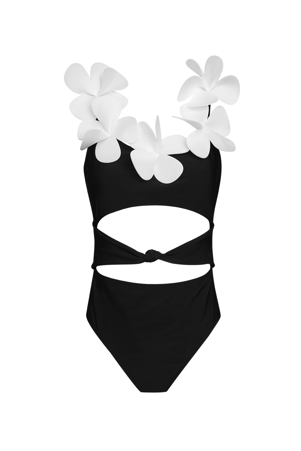 Badeanzug mit weißen Blumen - Schwarz XL
