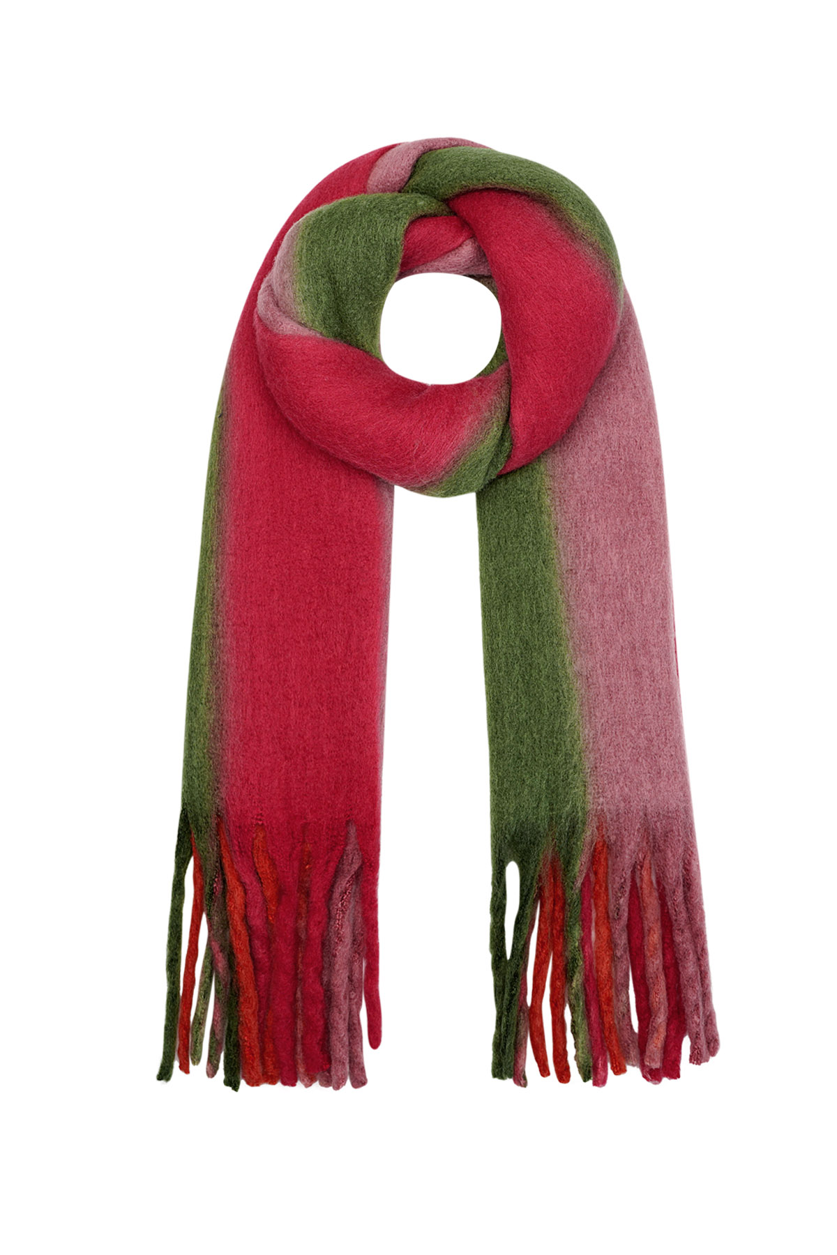 Winter scarf ombré colors green/red Polyester