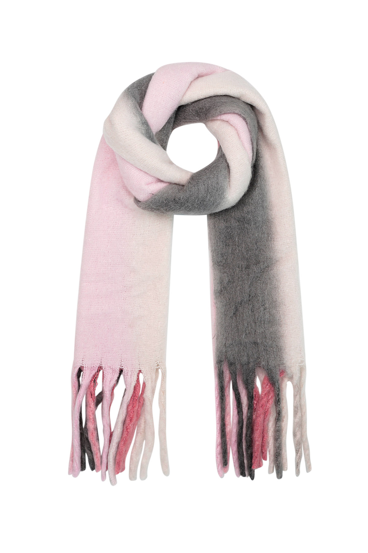 Wintersjaal ombré kleuren  roze/grijs Polyester h5 