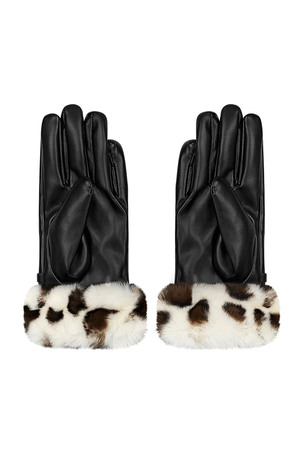Handschoenen gesp met faux fur dierenprint - zwart beige h5 Afbeelding3