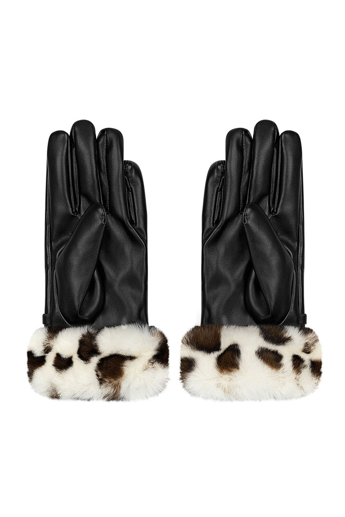 Handschoenen gesp met faux fur dierenprint - zwart beige Afbeelding3