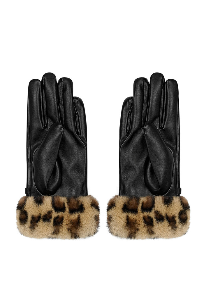 Gloves buckle with faux fur animal print - brown black Picture3
