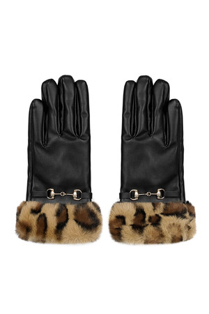 Gloves buckle with faux fur animal print - brown black h5 