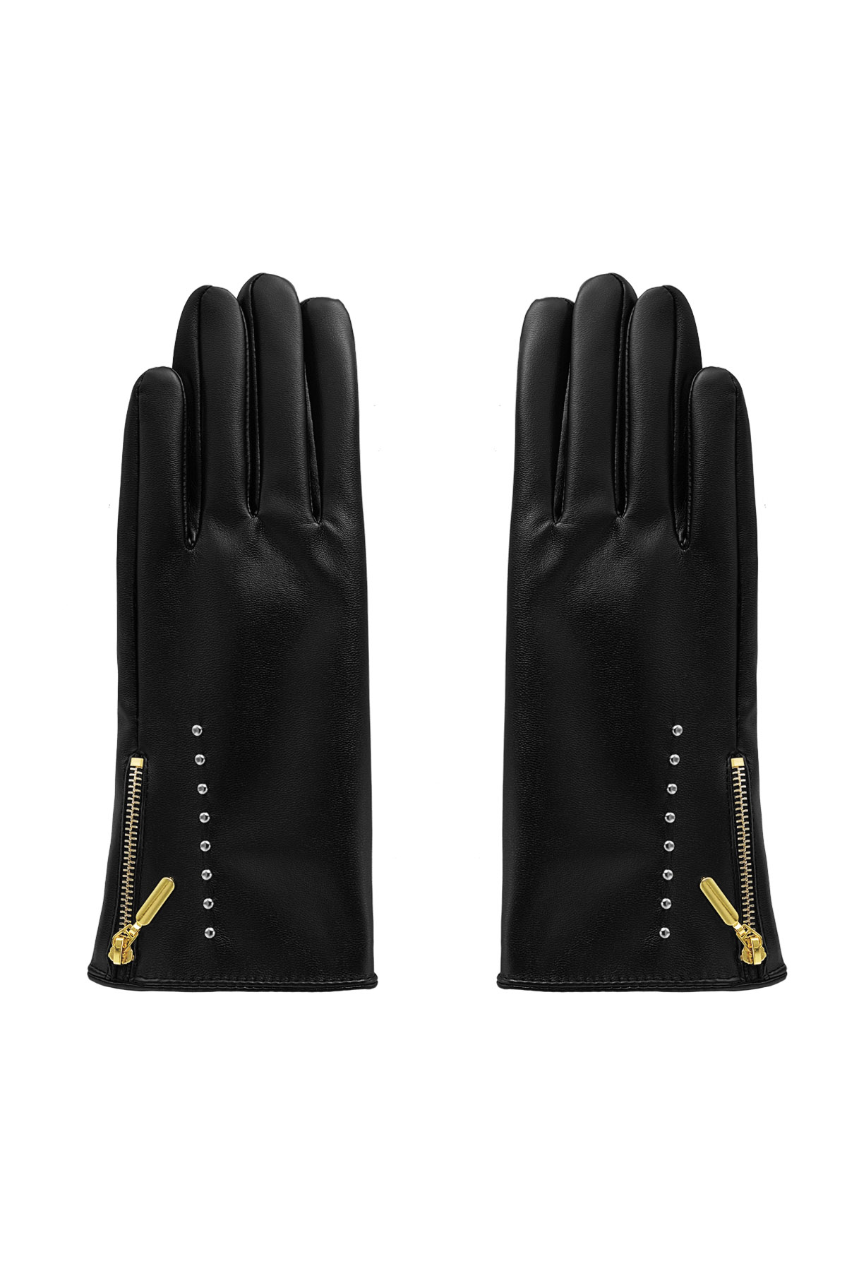 PU gloves with studs and zipper - black 2