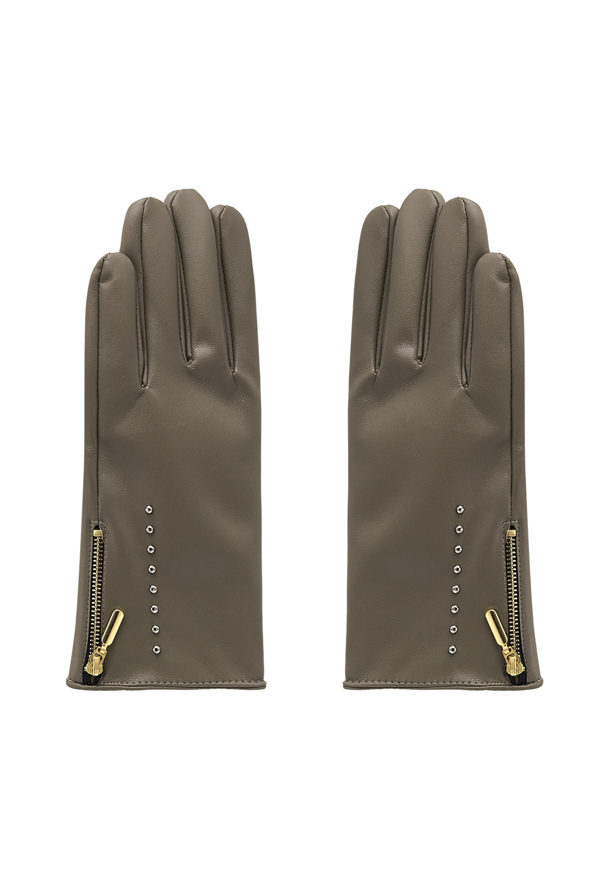 PU gloves with studs and zipper - brown 2