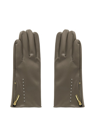 PU gloves with studs and zipper - brown h5 