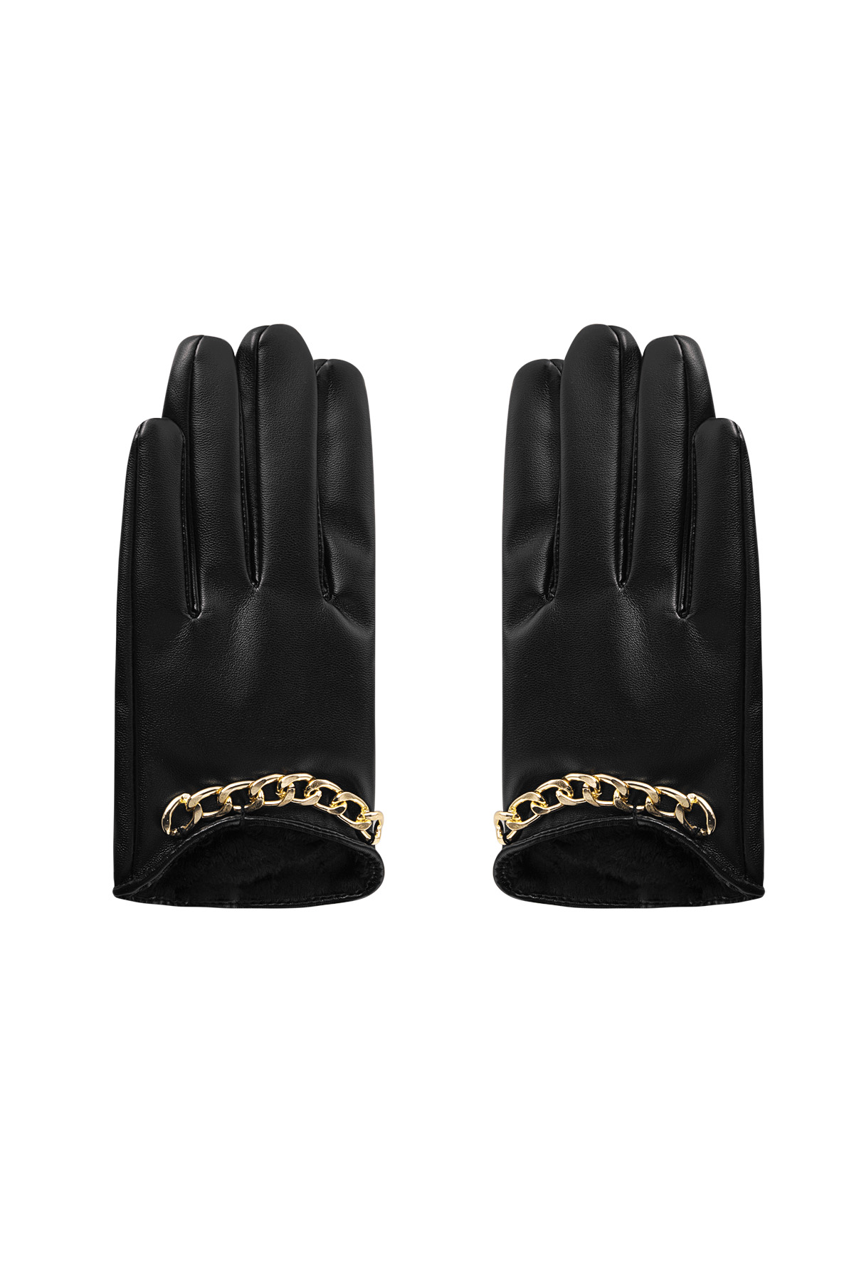 PU gloves with small chain - black