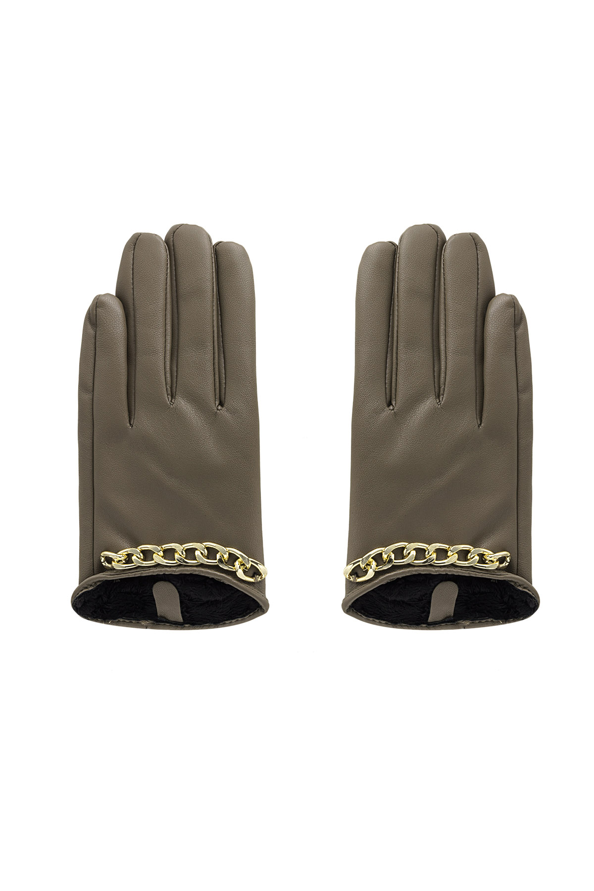 PU gloves with small chain - brown 2